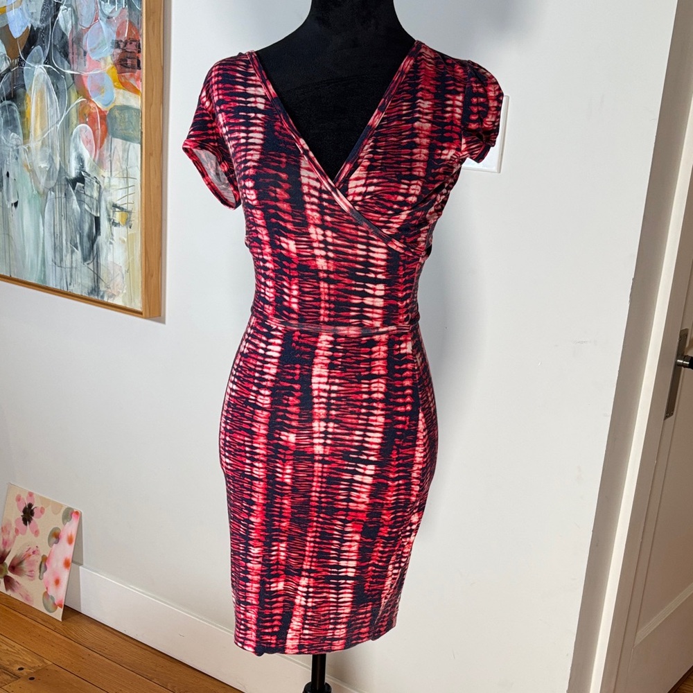 Tart Vibrant Red and Blue faux wrap tie dye Mini Dress